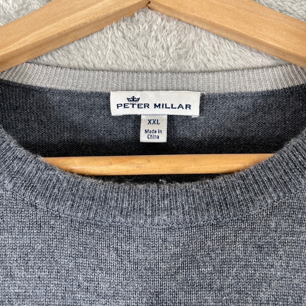 Peter Millar Sweater Mens 2XL Gray Merino Wool Silk Blend Crewneck Pullover - Picture 3 of 7